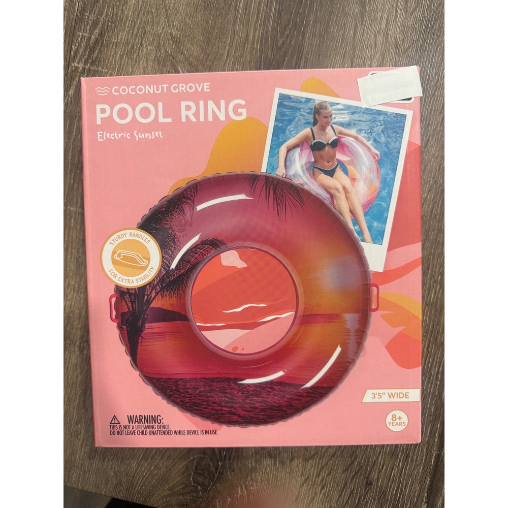 Coconut Grove Electric Sunset Pool Ring Inflatable Float 41.5 Inch Pink Orange